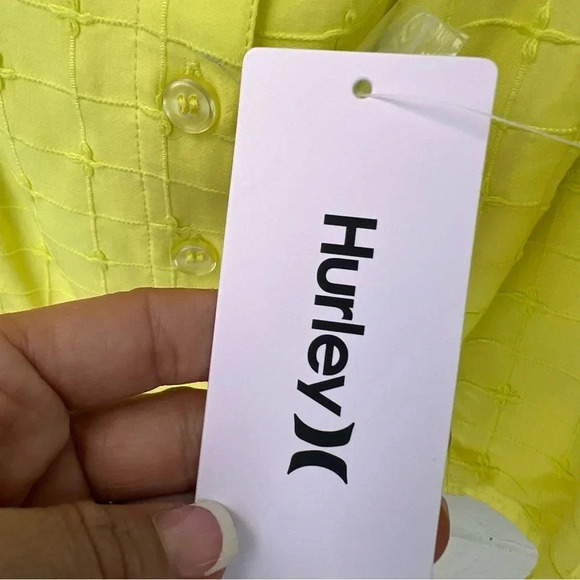 Hurley Yellow Window Pane Crop Top Beach Summer Boho Size Large - Picture 10 of 12